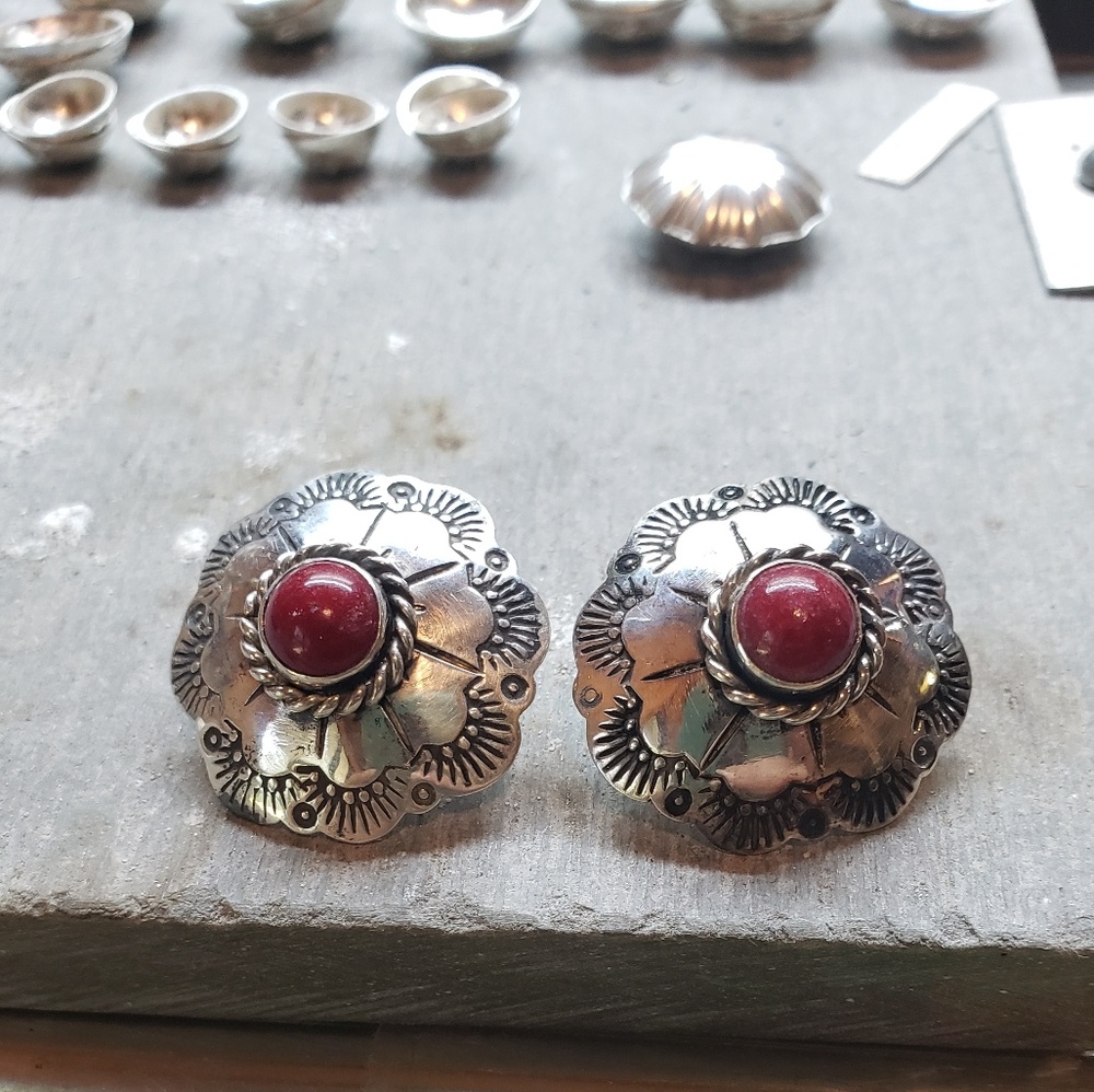 Handmade Fine Sterling Concho Red Jasper Earrings